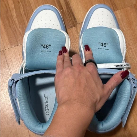 Off-White Out Of Office Mid Leather men Sneaker in White and Baby Blue 13 46 - Picture 9 of 11